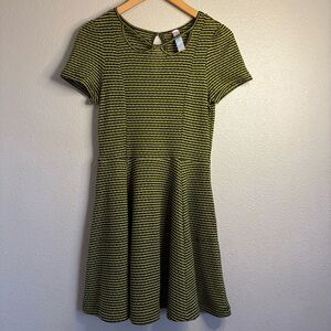 FP Beach knit dress black yellow stripes keyhole skater fit flare size S